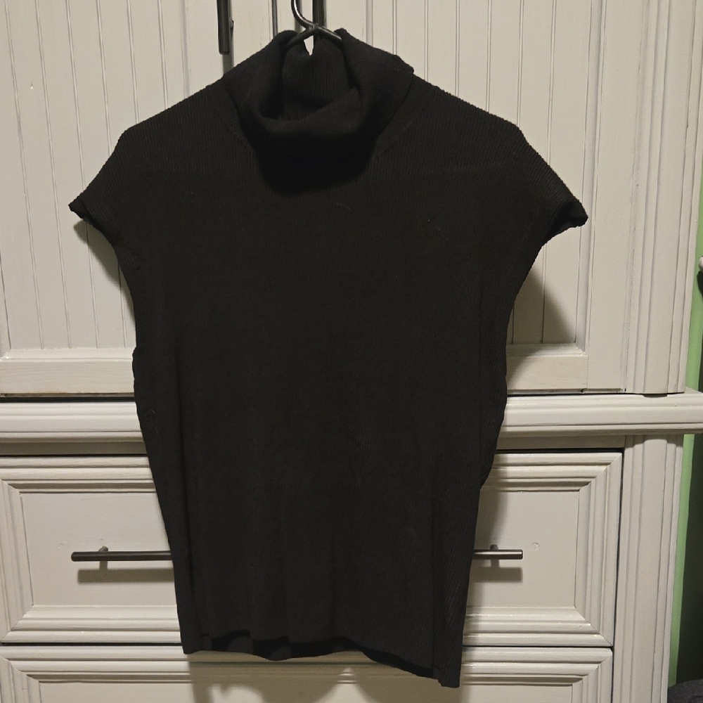Black Turtleneck Ribbed Sleeveless Top